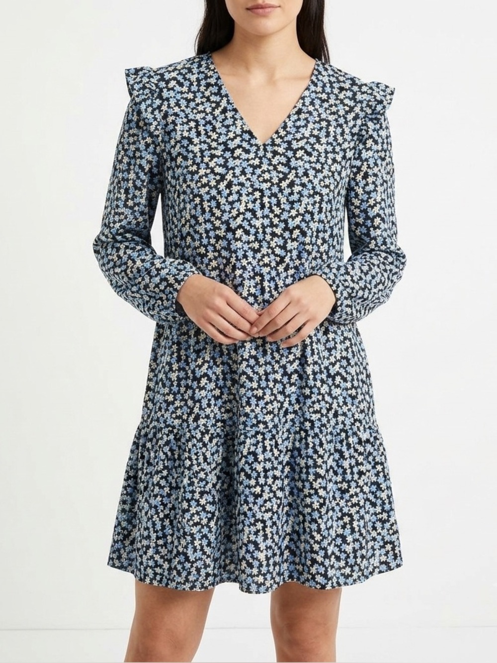 Primark Cares Black Floral Long‎ Sleeve Mini Dress - Size M